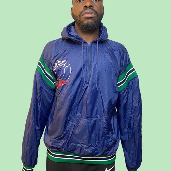 Vintage 90s Russell Athletic softball hooded bomber jacket - Picture 1 of 4